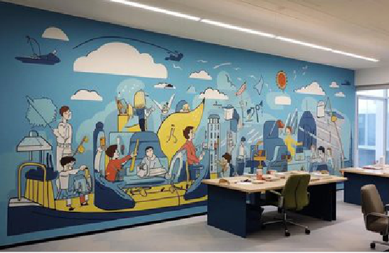 甘泉办公室墙绘的特点。